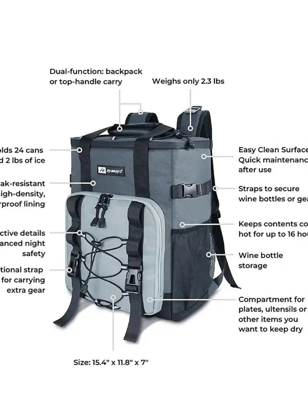 Ayamaya Black and Gray Men’s Tactical Backpack 24 can mule cooler